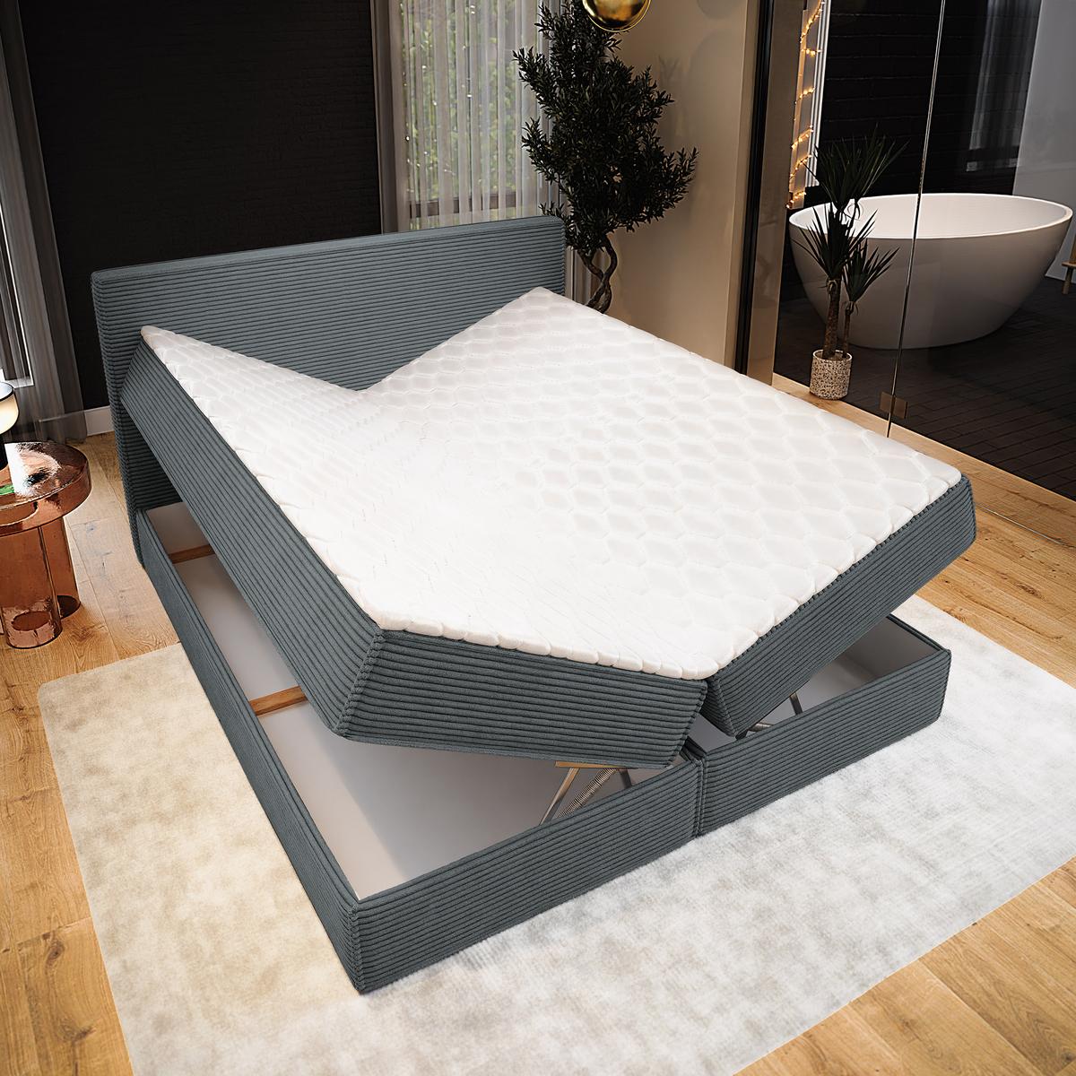 BOXBETT PELLIO 160x200 cm mit Matratze und Topper - Grau - Grau, Holz (160/200cm) - MASSENO
