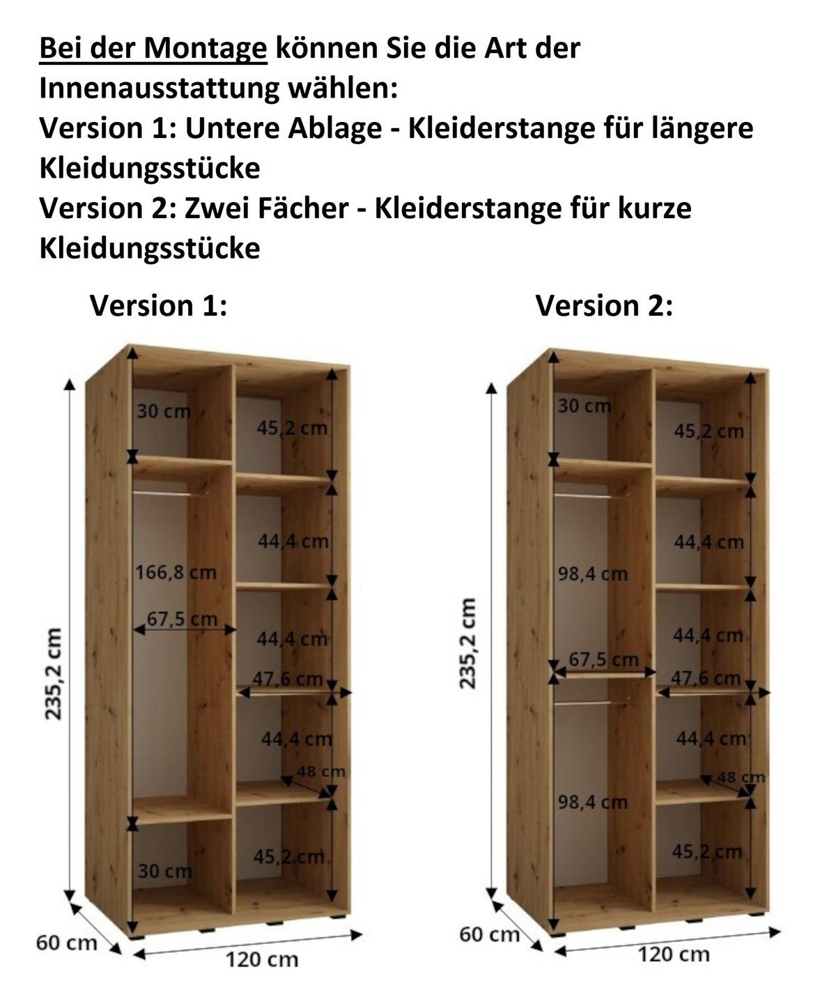 SCHWEBETÜRENSCHRANK 235,2/120/60 2-türig - Kaschmir/Schwarz, Holz/Metall (120/235.2/60cm) - MÖBEL KRYSPOL