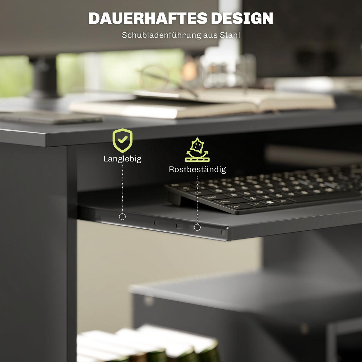 COMPUTERTISCH mit offenen Fächern, 80 x 45 x 75 cm, Schwarz - Schwarz, Holzwerkstoff (80/45/75cm) - HOMCOM