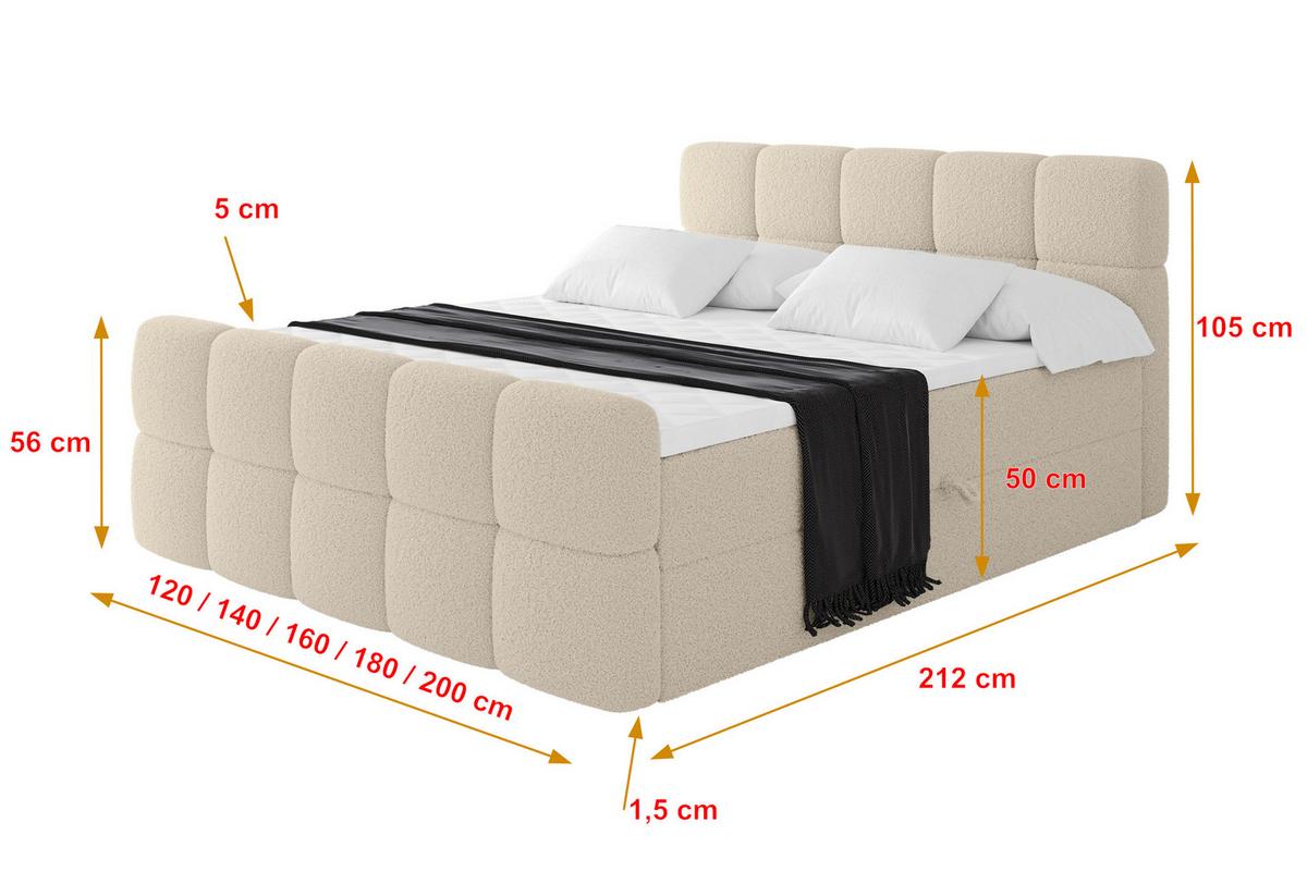 BOXBETT mit Matratze H4 - FAMA-Z - 180x200 cm Dunkelbeige Quelle - Creme, Holzwerkstoff - ALTDECOR