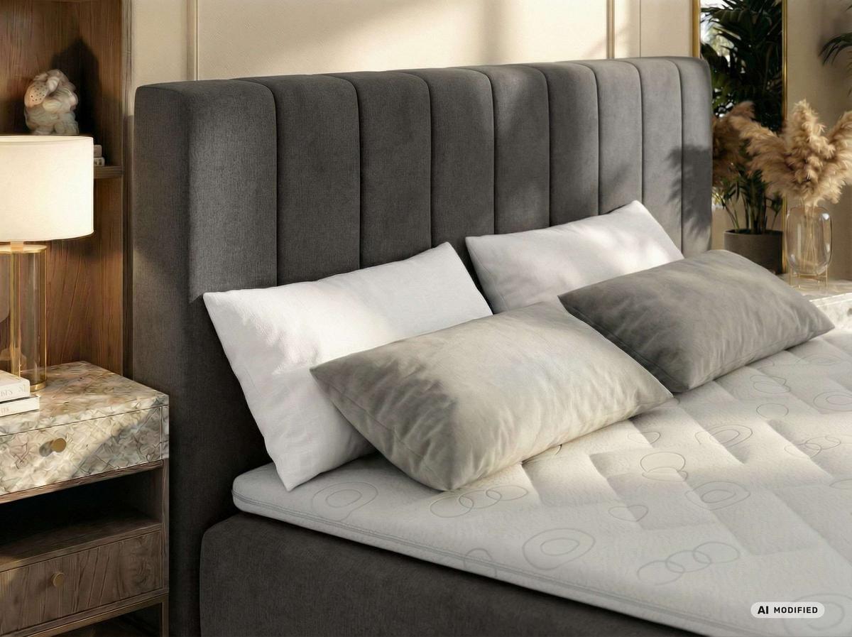 BOXBETT ALVER DUO 180/200 - Dunkelgrau Velvet - Topper T25 - H3 - Dunkelgrau/Schwarz, Kunststoff/Textil (180/200cm) - MKS