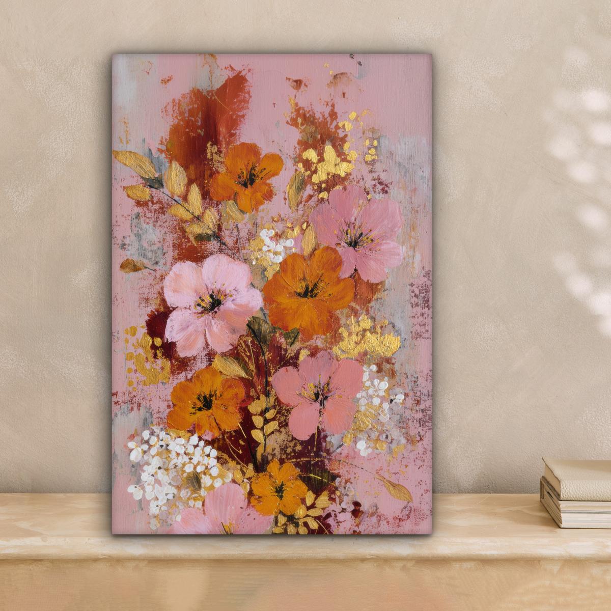 LEINWANDBILD Malerei - Blumen - Rustikal - Rosa Deko Wohnzimmer 20x30 cm - Altrosa, Textil (20/30cm) - MuchoWow