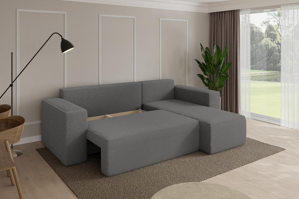 ECKSOFA mit Schlaffunktion Ottomane Rechts SENO-L 249x139x85 Grau Bouclé - Schieferfarben/Schwarz, Holzwerkstoff/Kunststoff (249/139cm) - ALTDECOR