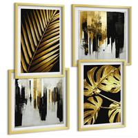 BILDER SET 4er Set - 50x50 cm & 40x60 cm Goldrahmen - Abstrakte Monstera-Palmenblätter - Goldfarben, Kunststoff (50/50cm) - TULUP