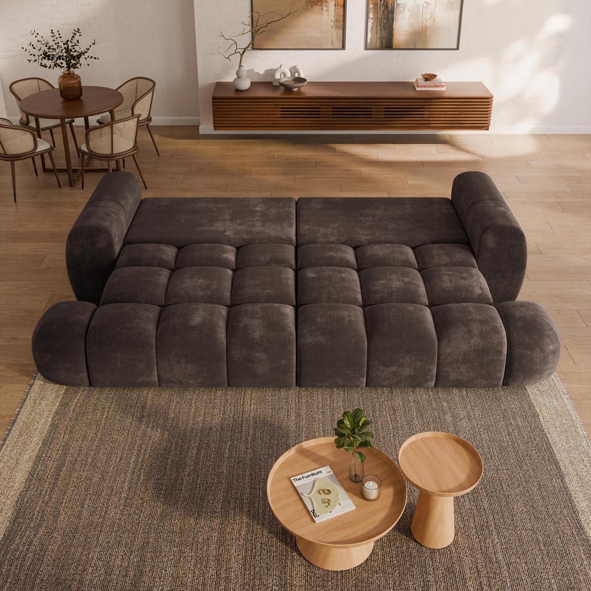 BETTSOFA DAFNE Braun Chenille-Stoff mit Schlaffunktion - Braun, Textil (300/88/113cm) - MASSENO