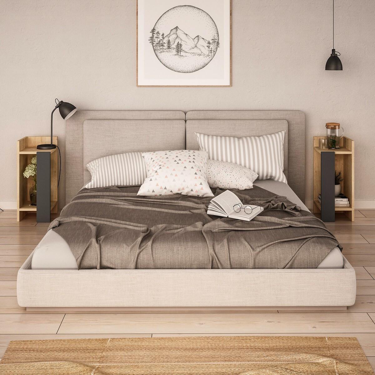NACHTTISCHE (2er-set) Elos - 25/27/60 cm - Schwarz, Holzwerkstoff (27/60/25cm) - Calicosy
