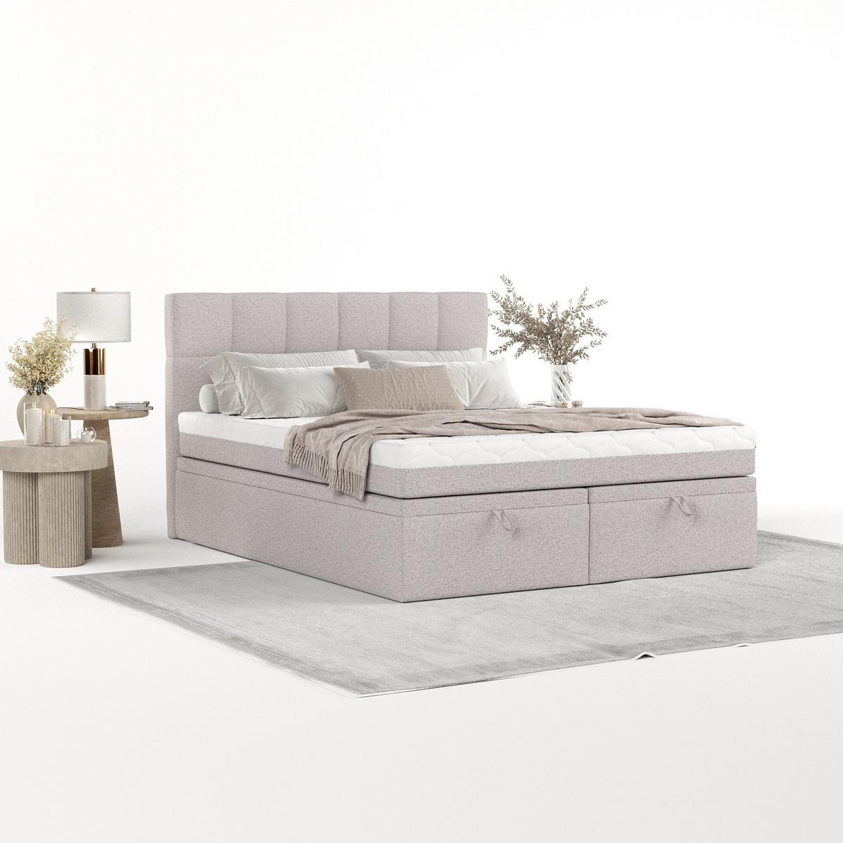 BOXBETT Elano 160/200 cm Beige im Riva Stoff - Beige/Schwarz, Holz/Holzwerkstoff (160/200cm) - AltaBeds
