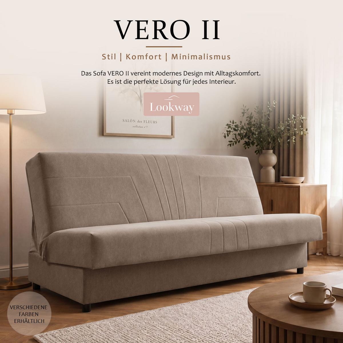 SCHLAFSOFA VERO II mit Schlaffunktion Castel 15 - Beige, Textil (191/88/90cm) - Lookway