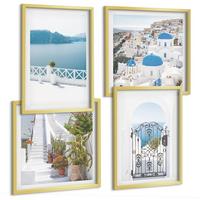 BILDER SET 4er Set - 50x50 cm & 40x60 cm Goldrahmen - Weiße Treppenpflanzen Meer - Goldfarben, Kunststoff (50/50cm) - TULUP
