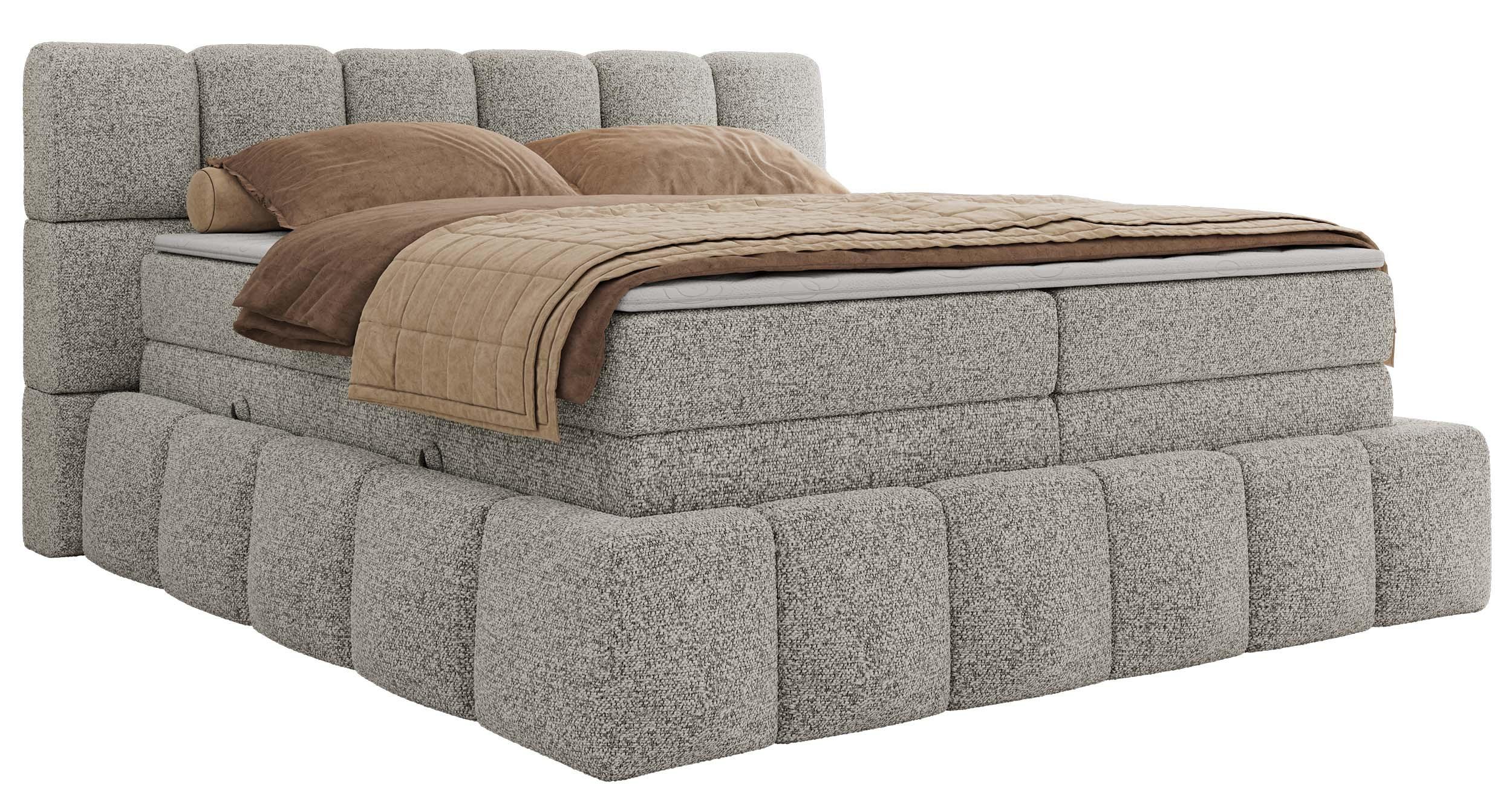BOXSPRINGBETT NIRA KING 160/200 Hellgrau Strukture - H3 - Hellgrau, Holz/Textil (160/200cm) - MKS