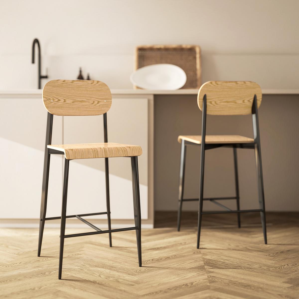 BARHOCKER 2er Set, Barstuhl mit Metallgestell, Küchenstuhl mit Sitzhöhe 66 cm - Naturfarben, Metall (43/103/55cm) - HOMCOM