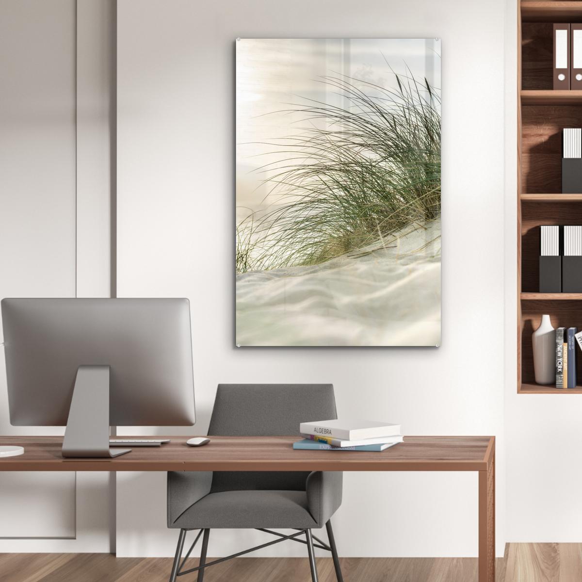 ACRYLGLASBILD Dünen mit Strandhafer in der Sonne des Nationalparks Schleswig-Holsteinisches Wattenmeer 80x120 cm - Creme, Glas (80/120cm) - MuchoWow