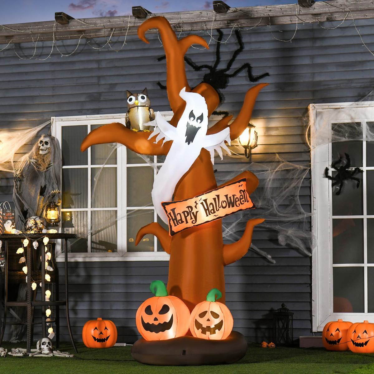AUFBLASBAR Halloween Baum Gespenst mit LED Module für den Garten Polyester Braun - Braun, Kunststoff (107/274/156cm) - HOMCOM
