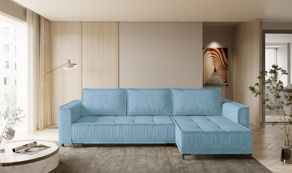 ECKSOFA Juna Mit Schlaffunktion - Blau, Holzwerkstoff/Textil (240/140cm) - Fun Möbel