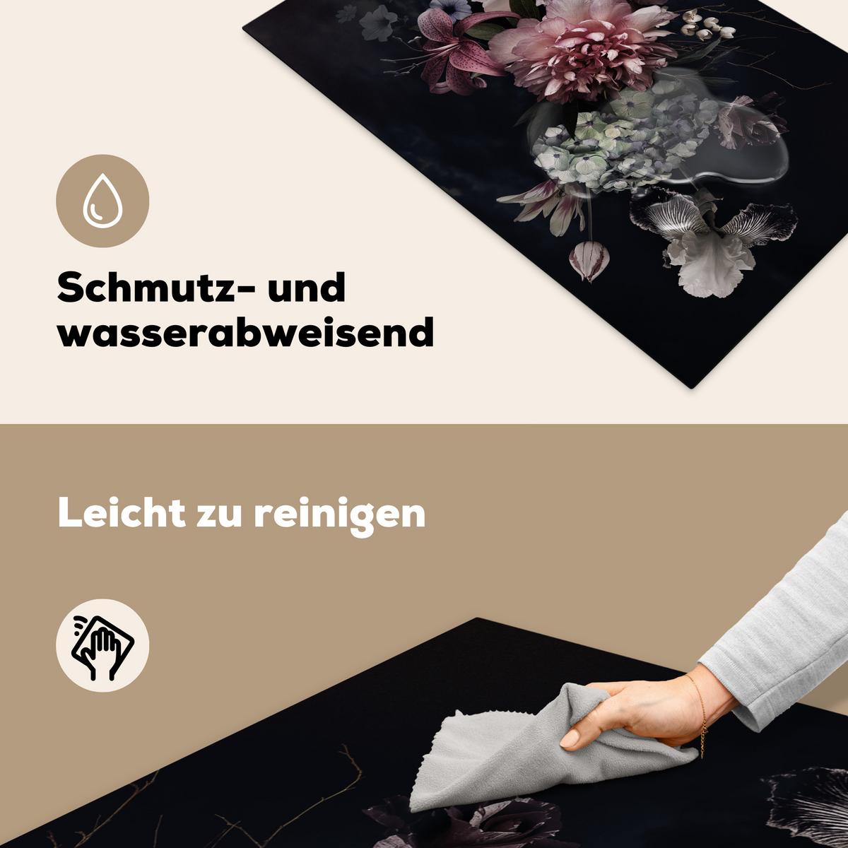 HERDABDECKPLATTE Blumen - Vintage - Pastell - Rosa - Weiß Ceranfeldabdeckung 85x52 cm - Altrosa, Kunststoff (85/52/0.2cm) - MuchoWow