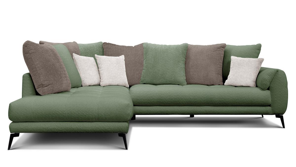ECKSOFA CALME 5-Sitzer, olive und beige - Schwarz/Olivgrün, Holz/Textil (294/229cm) - Wozimo