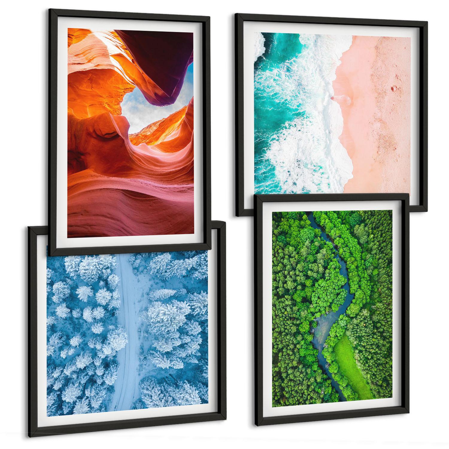 BILDER SET 4er Set - 50x50 cm & 40x60 cm Schwarzer Rahmen - Grün der Wasserschlucht im Winter - Schwarz, Kunststoff (50/50cm) - TULUP