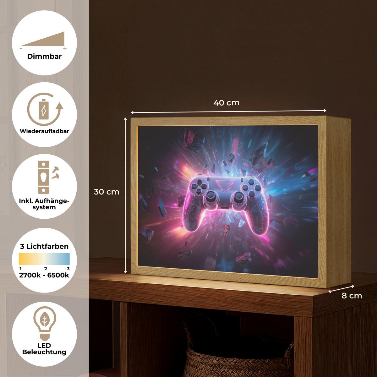 NACHTTISCHLAMPE MIT AKKU Controller - Neon - Explosion - Abstrakt 40x30 cm - Violett, Holzwerkstoff (8/40/30cm) - OnlyWow