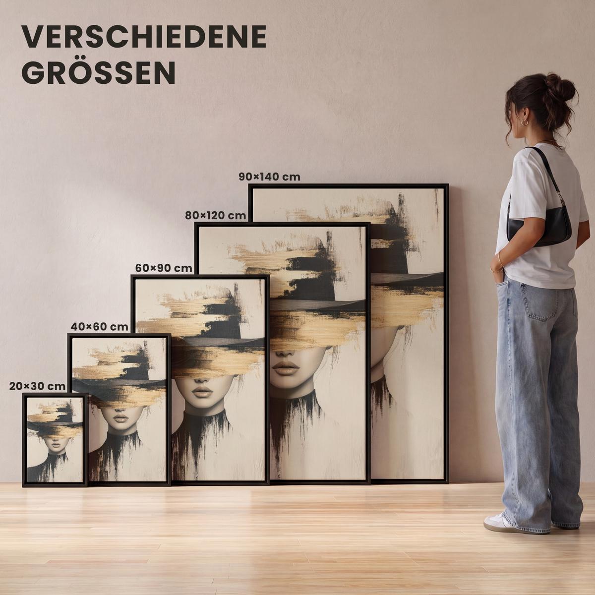 LEINWAND Bilder mit Rahmen - Frau - Hut - Farbe - 40x60 - Goldfarben, Textil (40/60cm) - MuchoWow