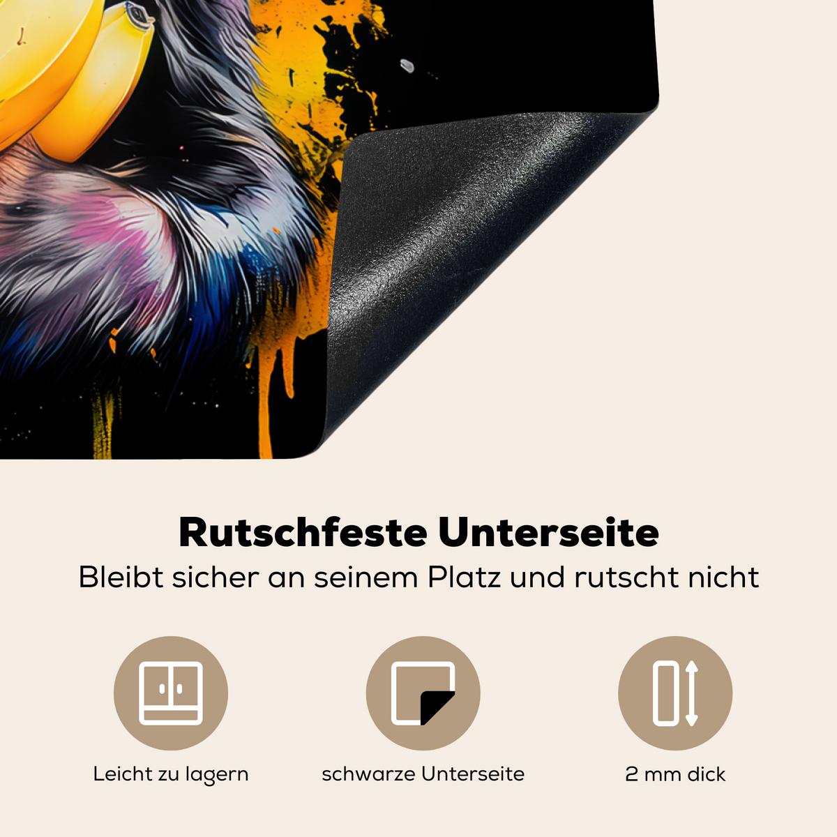 HERDABDECKPLATTE Affe - Graffiti - Farbenfroh - Bananen - Modern Induktionsmatte 77x59 cm - Gelb, Kunststoff (77/59/0.2cm) - MuchoWow