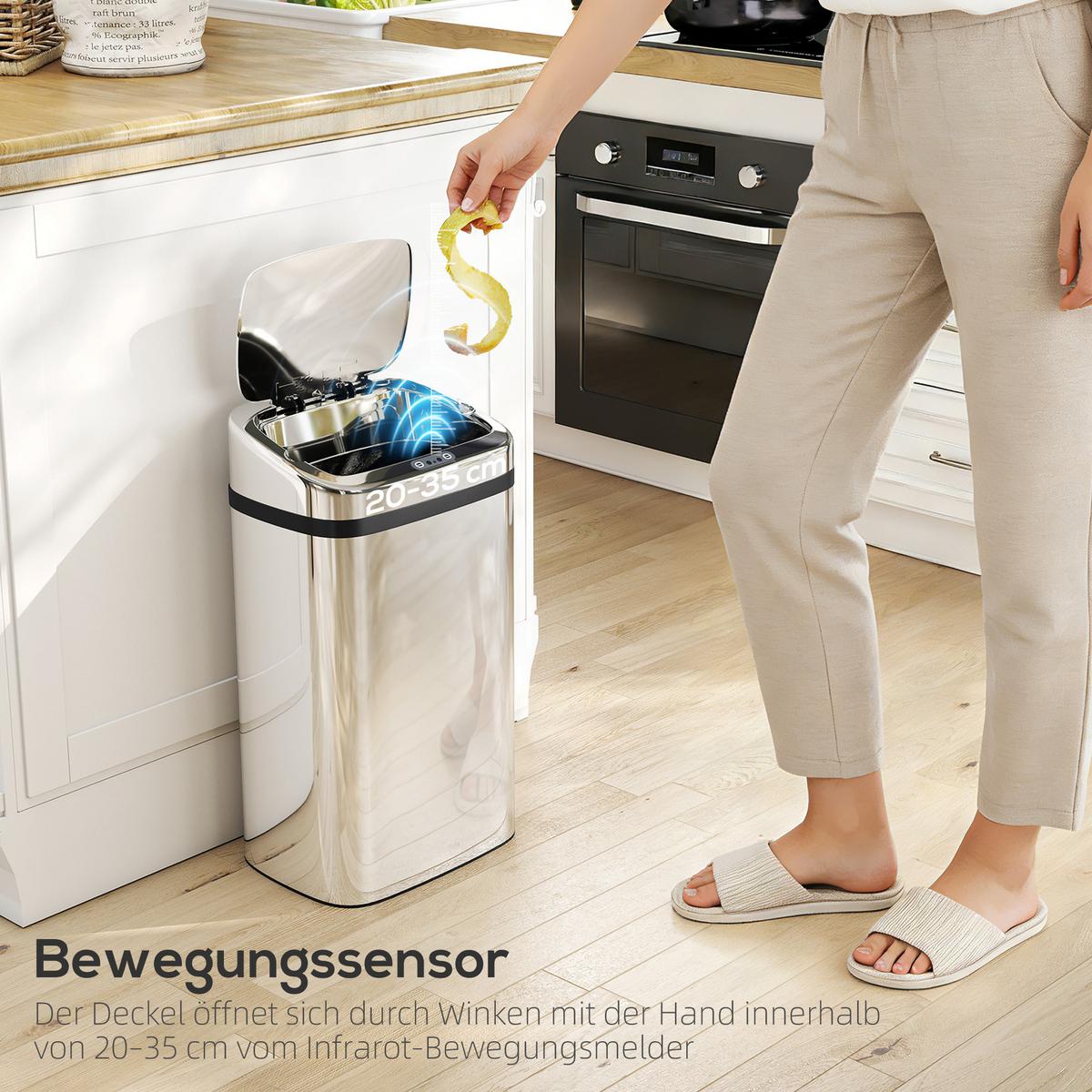 SENSOR-MÜLLEIMER ABS Edelstahl Silber - Silberfarben, Metall (25/57.5/33cm) - HOMCOM