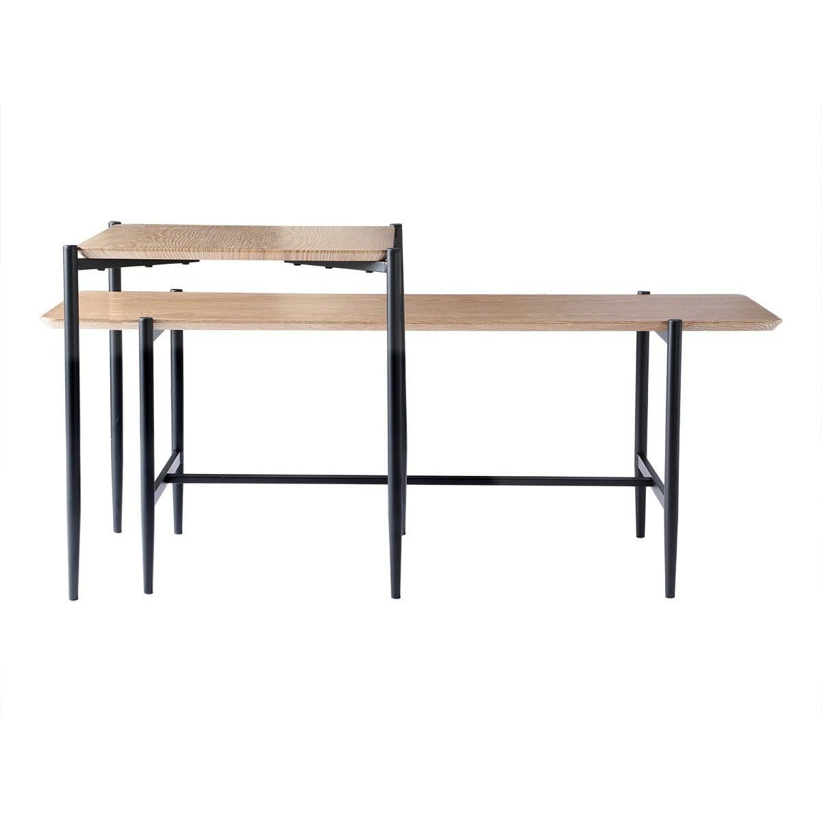 2ER-SET aus Holzdekor-Nestingtischen mit schwarzen Metallbeinen L100 cm - JESSIE - Eschefarben, Holzwerkstoff (47/40/38cm) - Calicosy