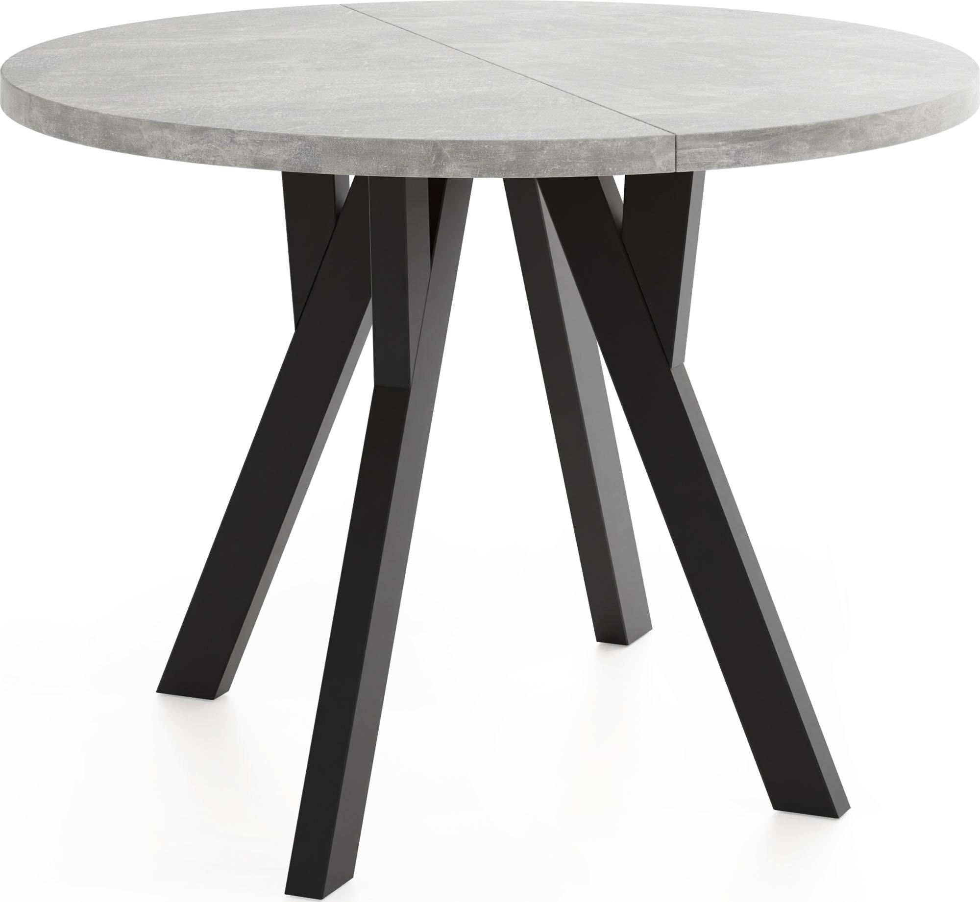 ESSTISCH Avero Black runder ausziehbarer, Beton grau 80-160/80/77 cm - Hellgrau/Schwarz, Holz/Holzwerkstoff (80/160/77cm) - WFL GROUP