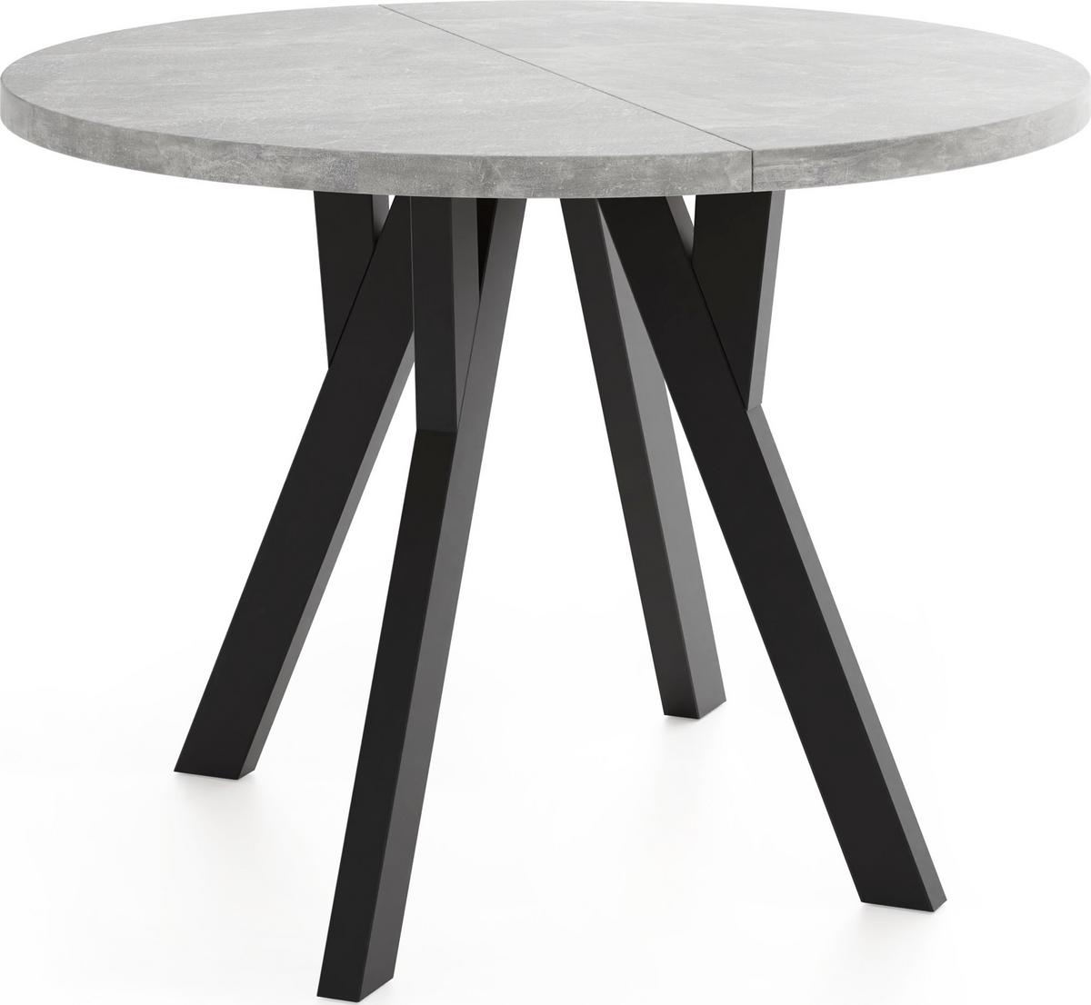 ESSTISCH Avero Black runder ausziehbarer, Beton grau 100-140/100/77 cm - Hellgrau/Schwarz, Holz/Holzwerkstoff (100/140/77cm) - WFL GROUP