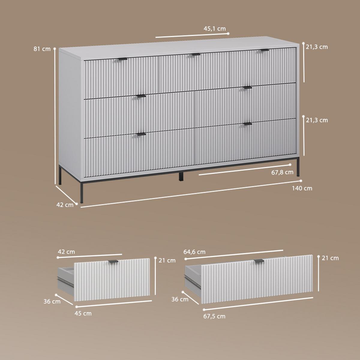 SIDEBOARD Aterno Weiß 42 x 81 cm mit 7 Schubladen - Weiß, Holzwerkstoff (42/81/140cm) - Livinity®