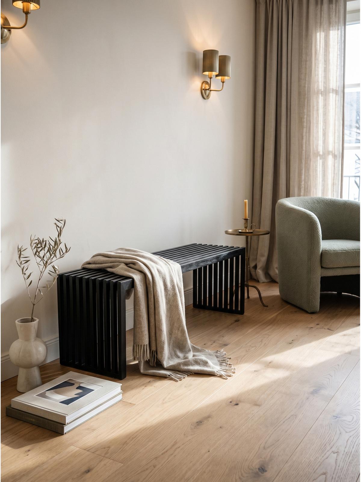 SITZBANK PALLANZA, Akazie Massivholz, Schwarz, 120 x 35 x 45 cm - Schwarz, Holz (120/45/35cm) - KADIMA DESIGN
