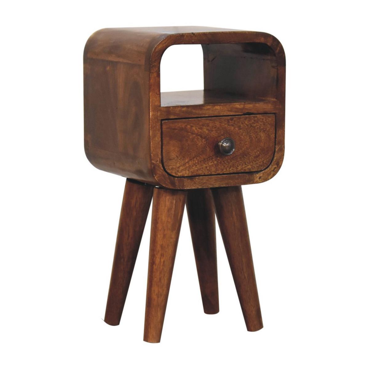 NACHTTISCH Extra Mini Curve mit Offenem Slot, 1 Schublade, Braun - Messingfarben/Braun, Mangoholz/Holz (20/40/20cm) - Artisan Furniture