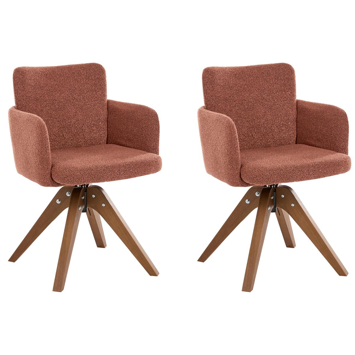 ESSZIMMERSTUHL 2er Set drehbar Bouclé Orange Evelyn - Orange/Braun, Holz/Textil (64/80/64cm) - Beliani