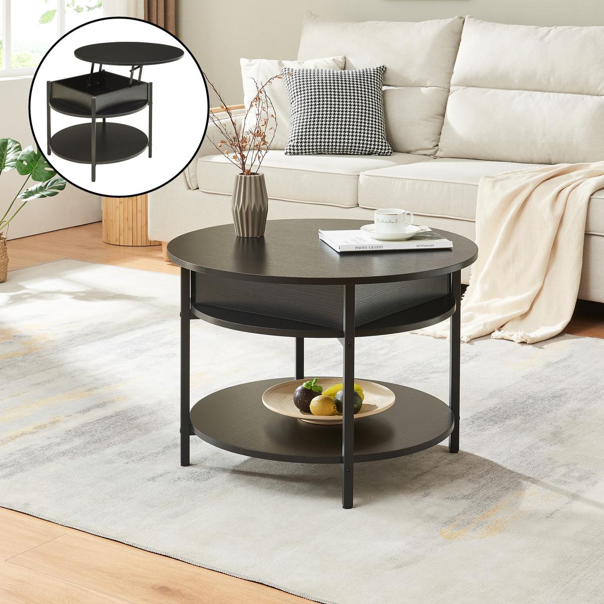 COUCHTISCH Kandas 70/49 cm - Schwarz, Holzwerkstoff/Metall (70/70/49cm) - [en.casa]