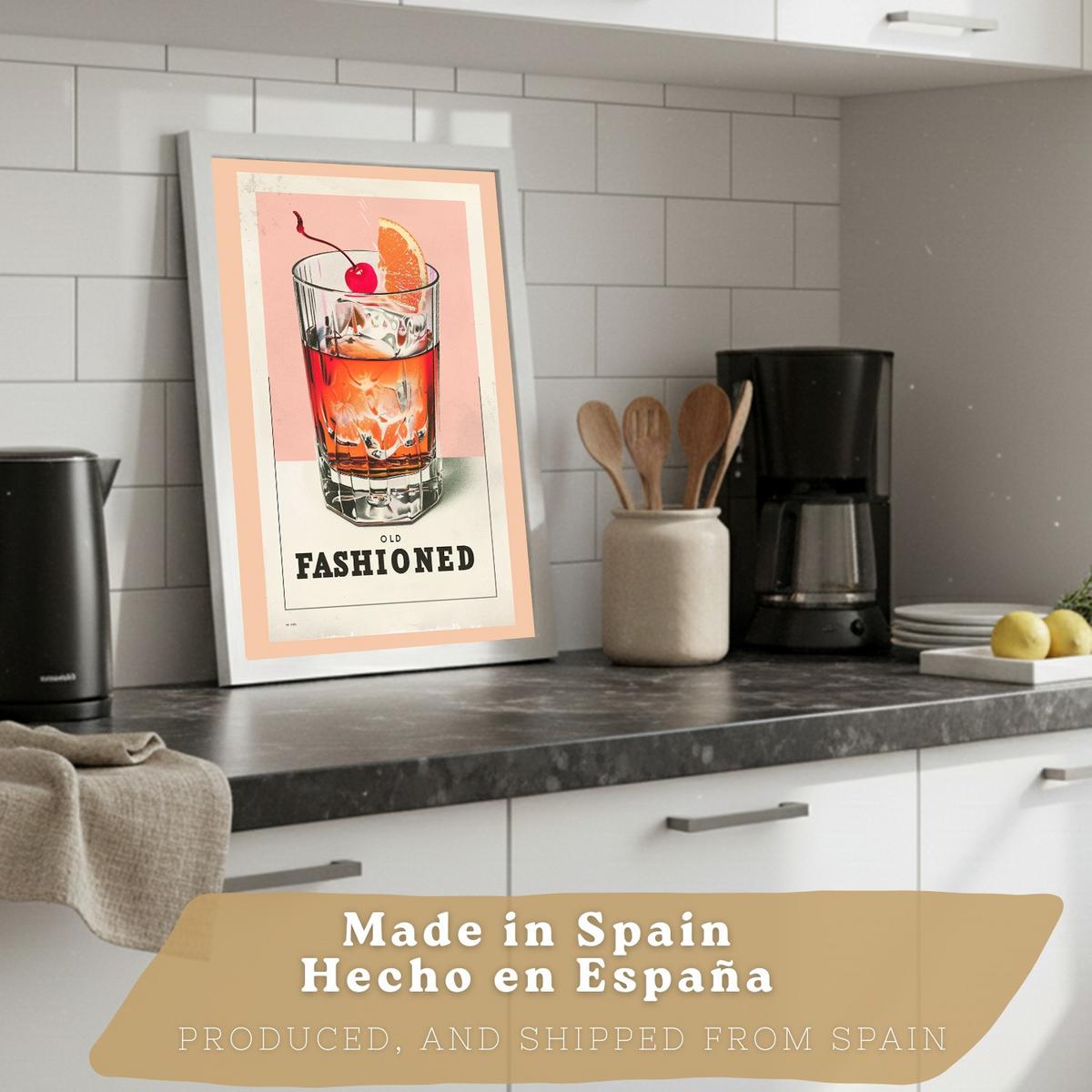 POSTER 2er Set Cocktail-Wandbilder Old Fashioned und Cosmopolitan Vintage Küche Bar Wanddeko Weißer Rahmen A3 - Weiß, Papier (29.7/1/42cm) - Nacnic