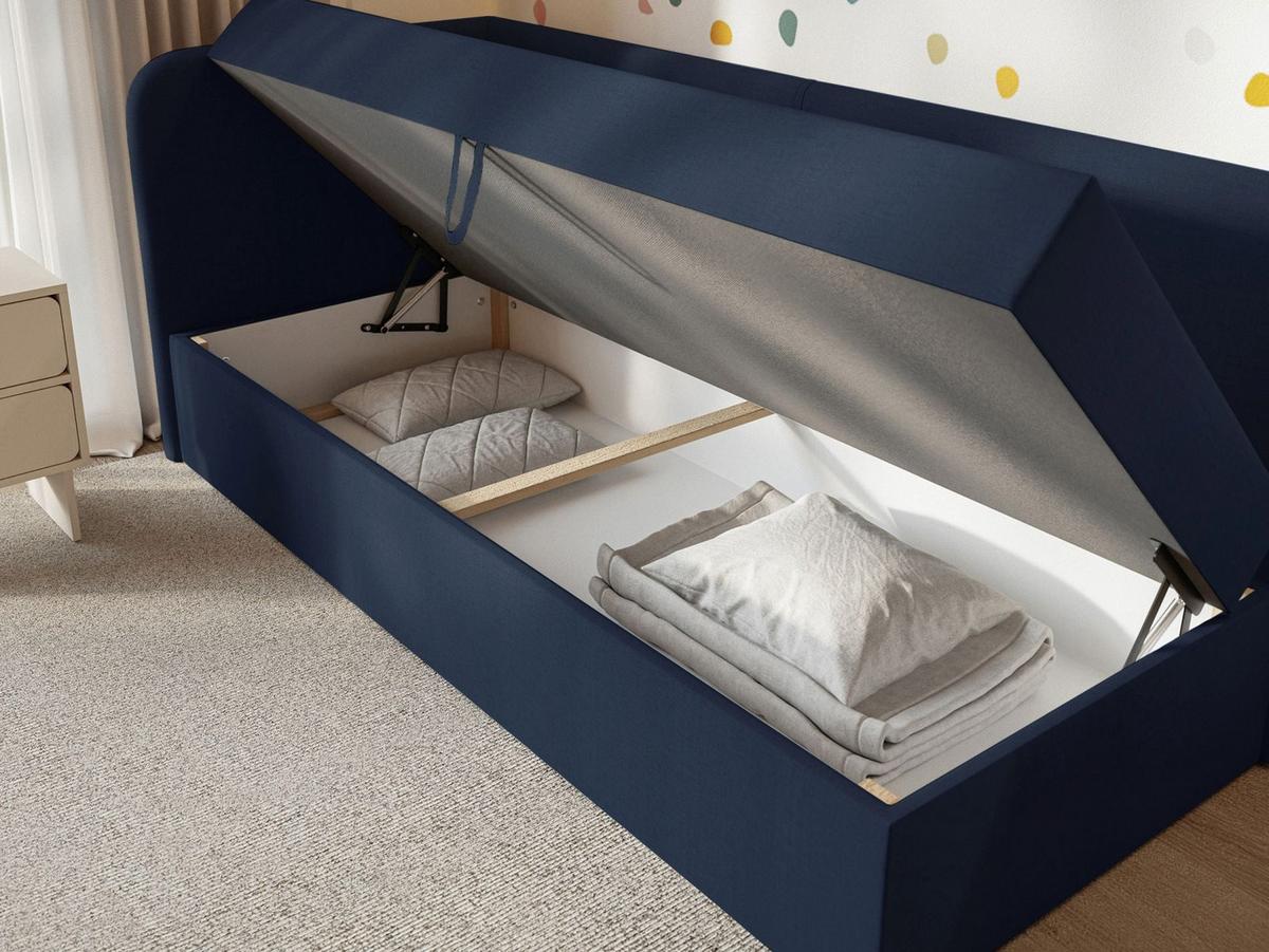 JUGENDBETT Calmmo Dunkelblau mit Chenille-Bezug, Kopfteil links - Dunkelblau, Textil (90/200cm) - Selsey