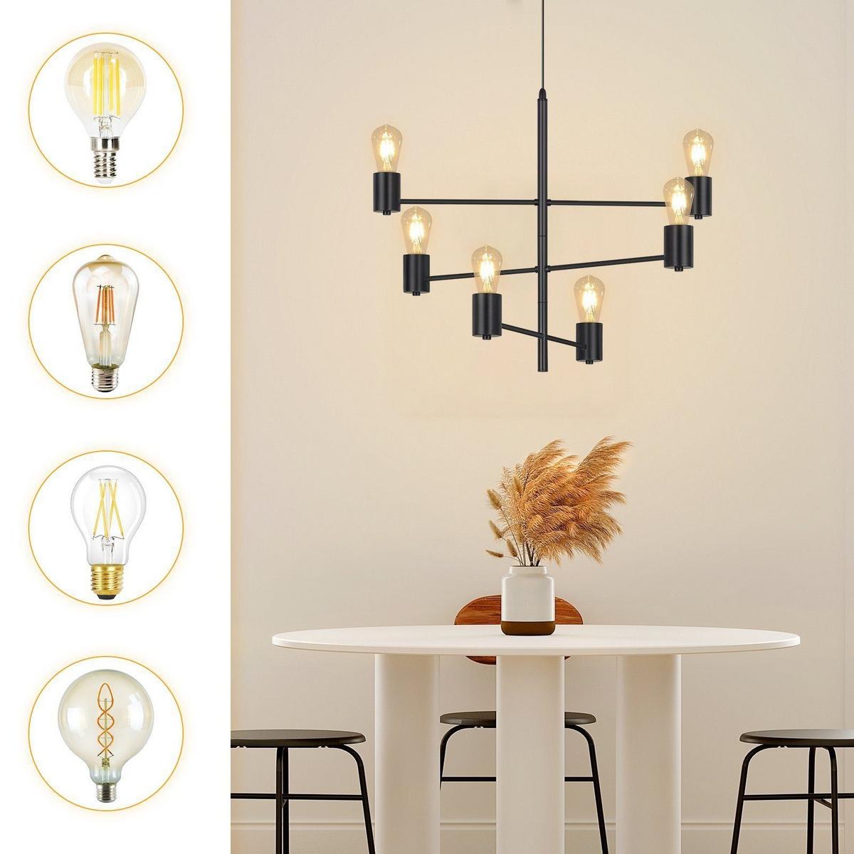 PENDELLEUCHTE Essenz 6-flammig 65/10/205 cm - Schwarz, Metall (65/10/205cm) - Nettlife