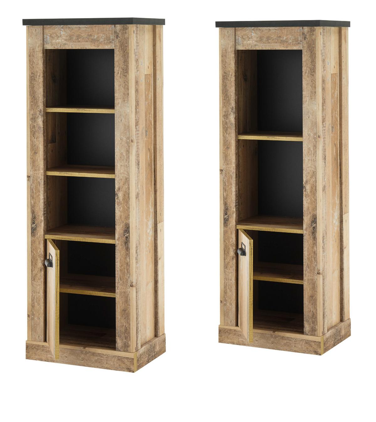 WOHNWAND Used Wood hell, anthrazit 3-teilig 233 cm, Schrankwand mit Soft-Close - Anthrazit/Schwarz, Holzwerkstoff/Metall (233/170/43cm) - Furn.Design