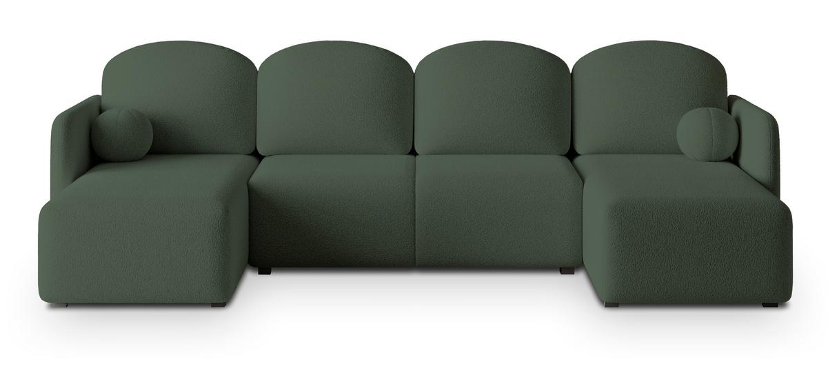 WOHNLANDSCHAFT NUBERO Grün Boucle-Stoff mit Schlaffunktion - Grün, Holz (285/85/143cm) - MASSENO