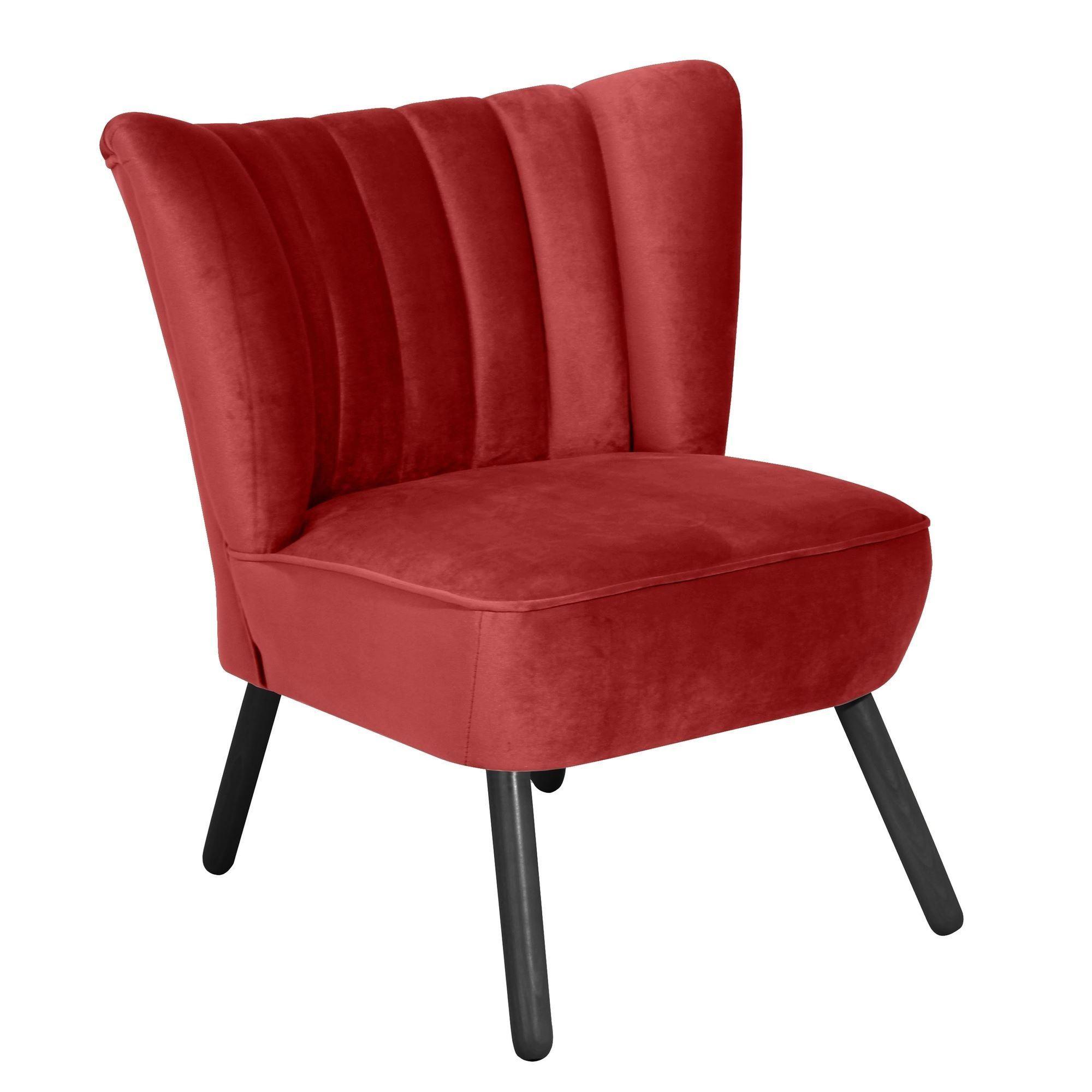 SESSEL Kadisha Bezug Samtvelours Buche schwarz lackiert / ziegel - Schwarz/Kirschrot, Kunststoff (70/80/66cm) - 58aufmkessel