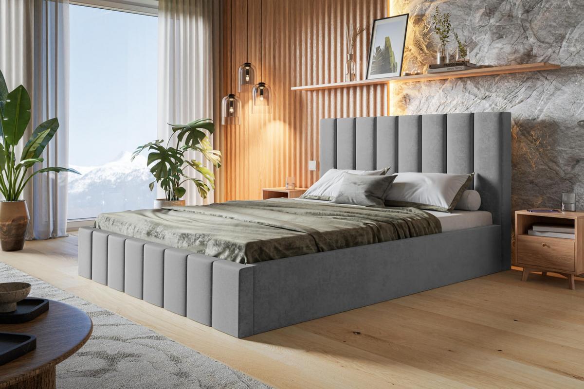 BETT 160x200 - Polsterbett mit Bettkasten und Holzrahmen - Modern Betten - Weicher Jasminstoff - Kollektion Toledo - Grau - Grau, Holz/Textil (160/200cm) - Alpi-Möbel