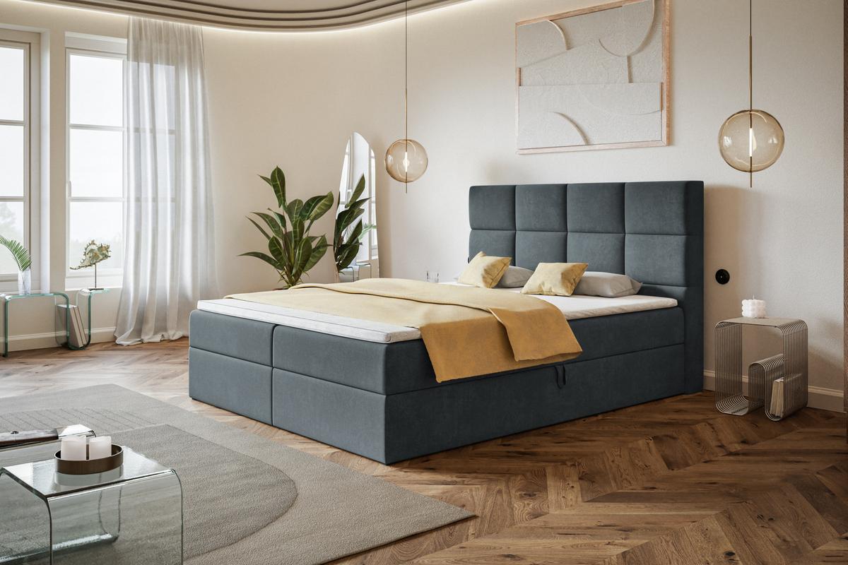 BOXBETT ROMA mit 2 Bettkästen, 140x200, Farbe: Dunkelgrau, Velourstoff, Doppelbett mit Bonell-Matratze - Dunkelgrau, Holz/Kunststoff (140/200cm) - Alpi-Möbel