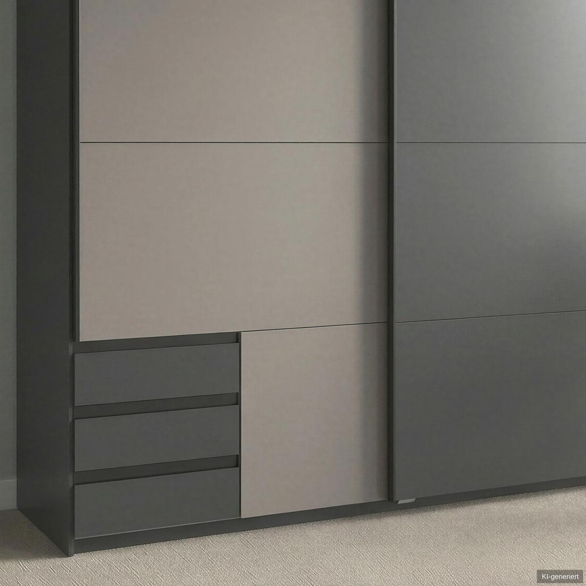 SCHWEBETÜRENSCHRANK 2-türig B179/H198/T65 cm, Kleiderschrank mit sichtbaren Schubkästen in Grafit, 1x Tür in Sandgrau / 22694 - Sandfarben/Graphitfarben, Holz/Holzwerkstoff (179/198/65cm) - luma-home