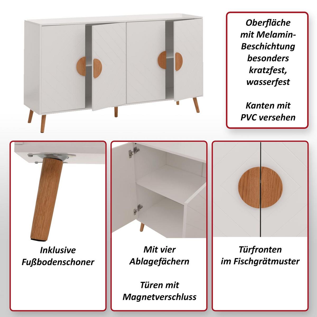 SIDEBOARD Weiß - Weiß, Holz (150/88/40cm) - MCW