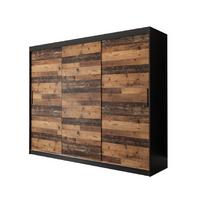 SCHWEBETÜRENSCHRANK 200/250/62 3-türig - Eichefarben/Schwarz, Holz/Kunststoff (250/200/62cm) - MÖBEL KRYSPOL