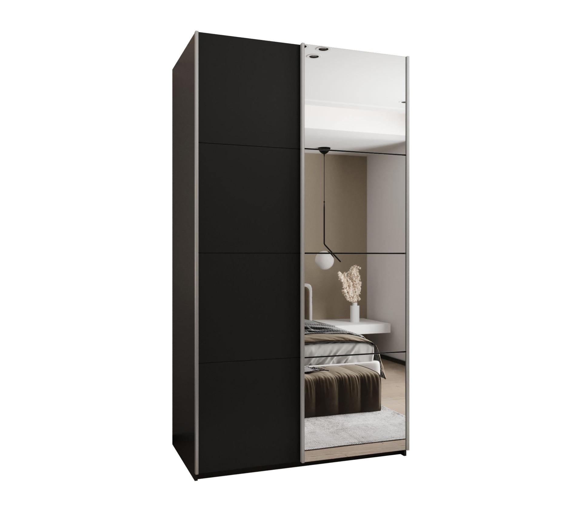 SCHWEBETÜRENSCHRANK 245,5/130/64 2-türig - Silberfarben/Schwarz, Holz/Metall (130/245/64cm) - Abiks Möbel