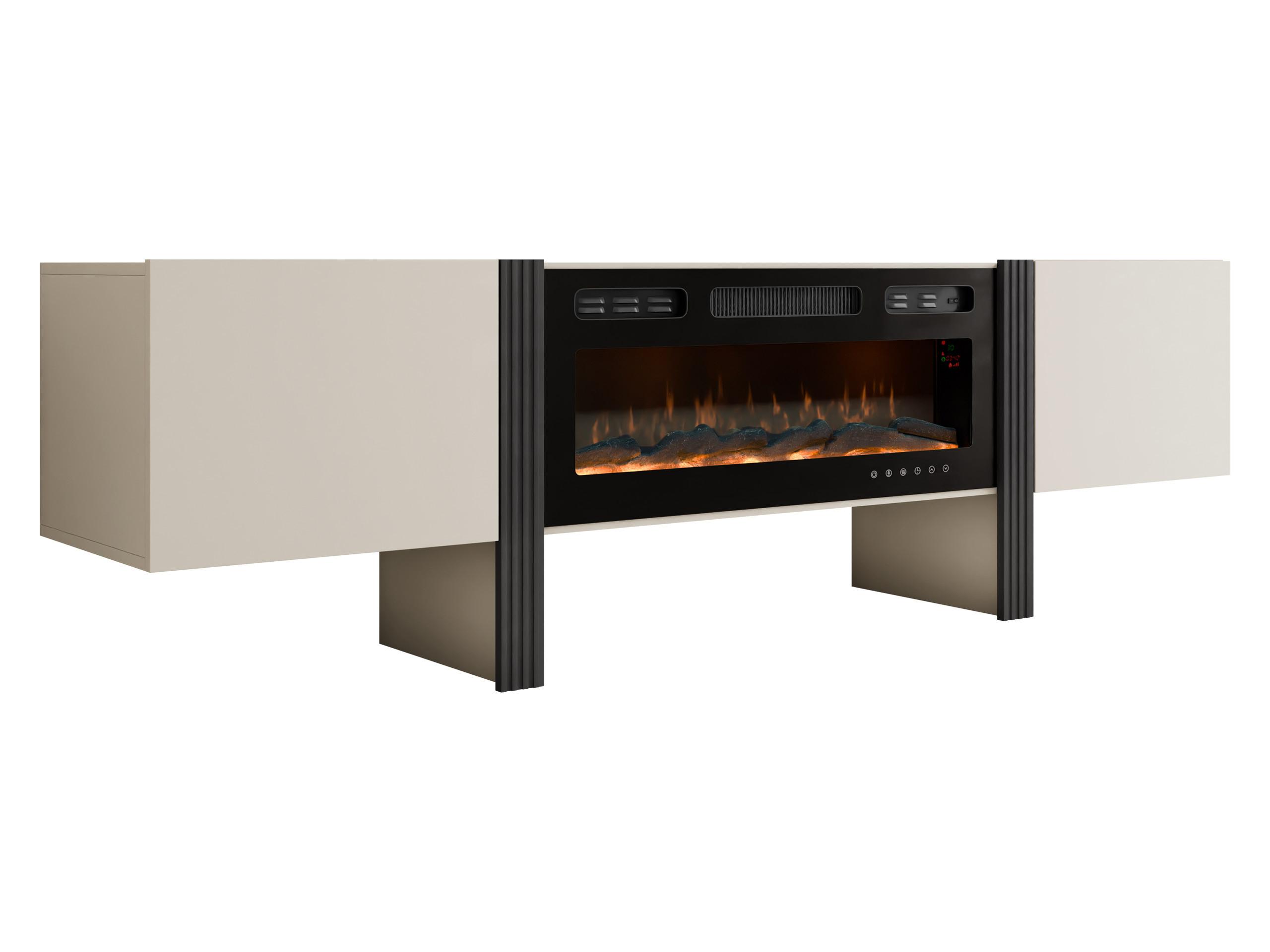 TV-LOWBOARD 200 2D Tore 05 mit Kamin - Kaschmir/Schwarz, Holzwerkstoff (200/58/41cm) - MIRJAN24