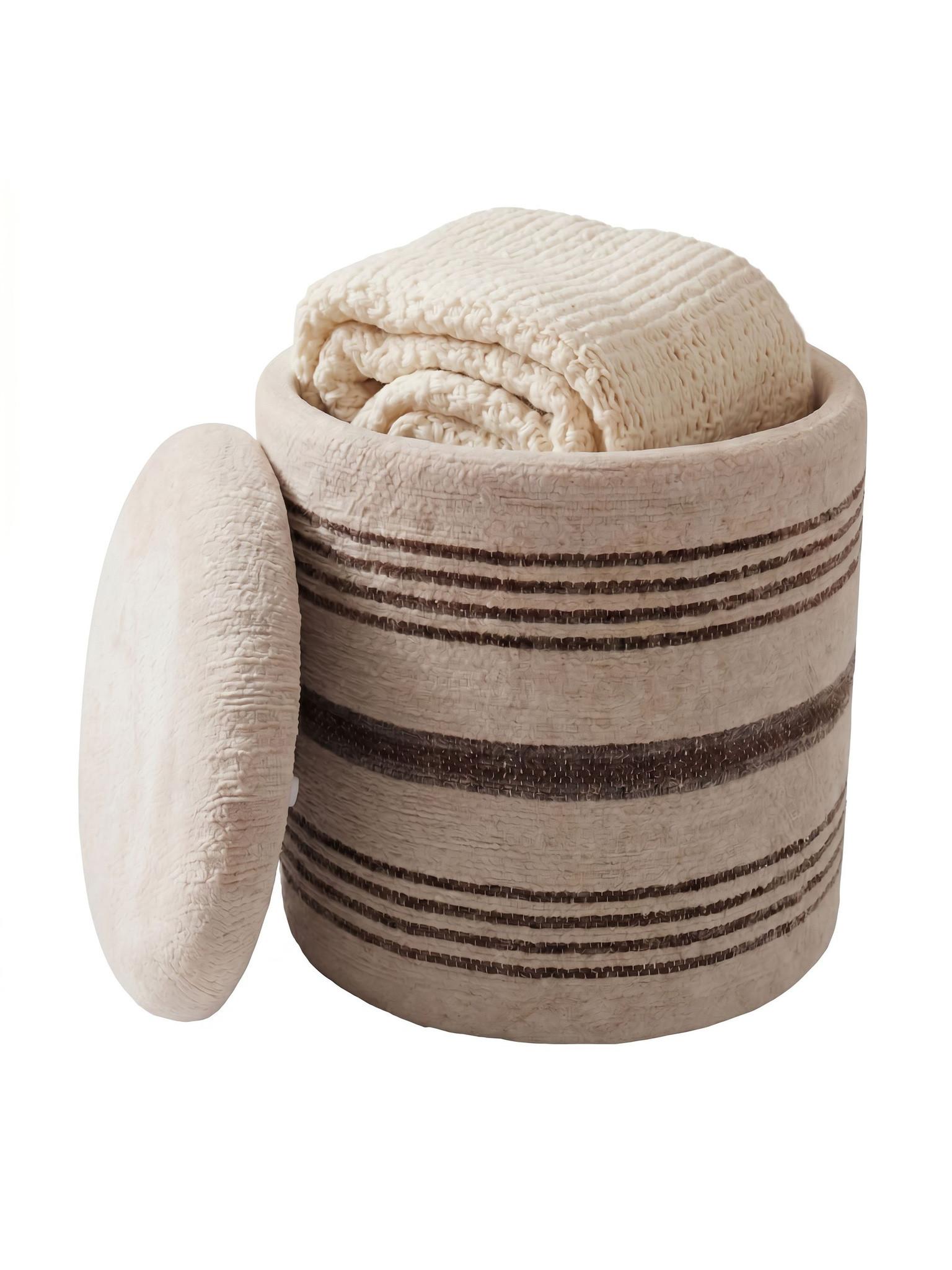 SITZHOCKER RHONE, Stoff, mit Textilbezug, Beige-Braun, Ø 40 x 45 cm - Beige, Textil (40/45/40cm) - KADIMA DESIGN
