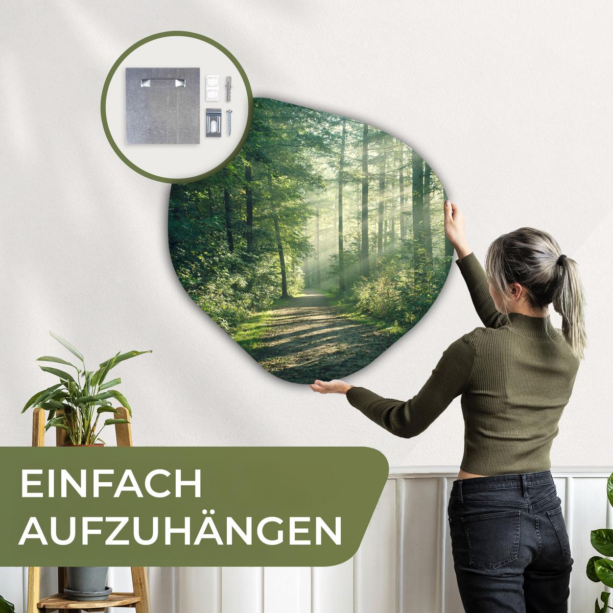 WANDBILD Wald - Weg - Sonne - Bäume - Grün - Natur Room Decor 90x90 cm - Waldgrün, Kunststoff (90/90cm) - MuchoWow