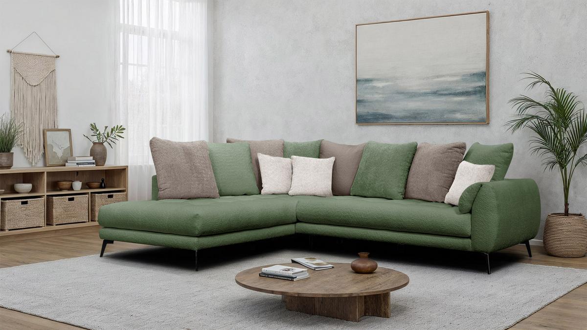 ECKSOFA CALME 5-Sitzer, olive und beige - Schwarz/Olivgrün, Holz/Textil (294/229cm) - Wozimo