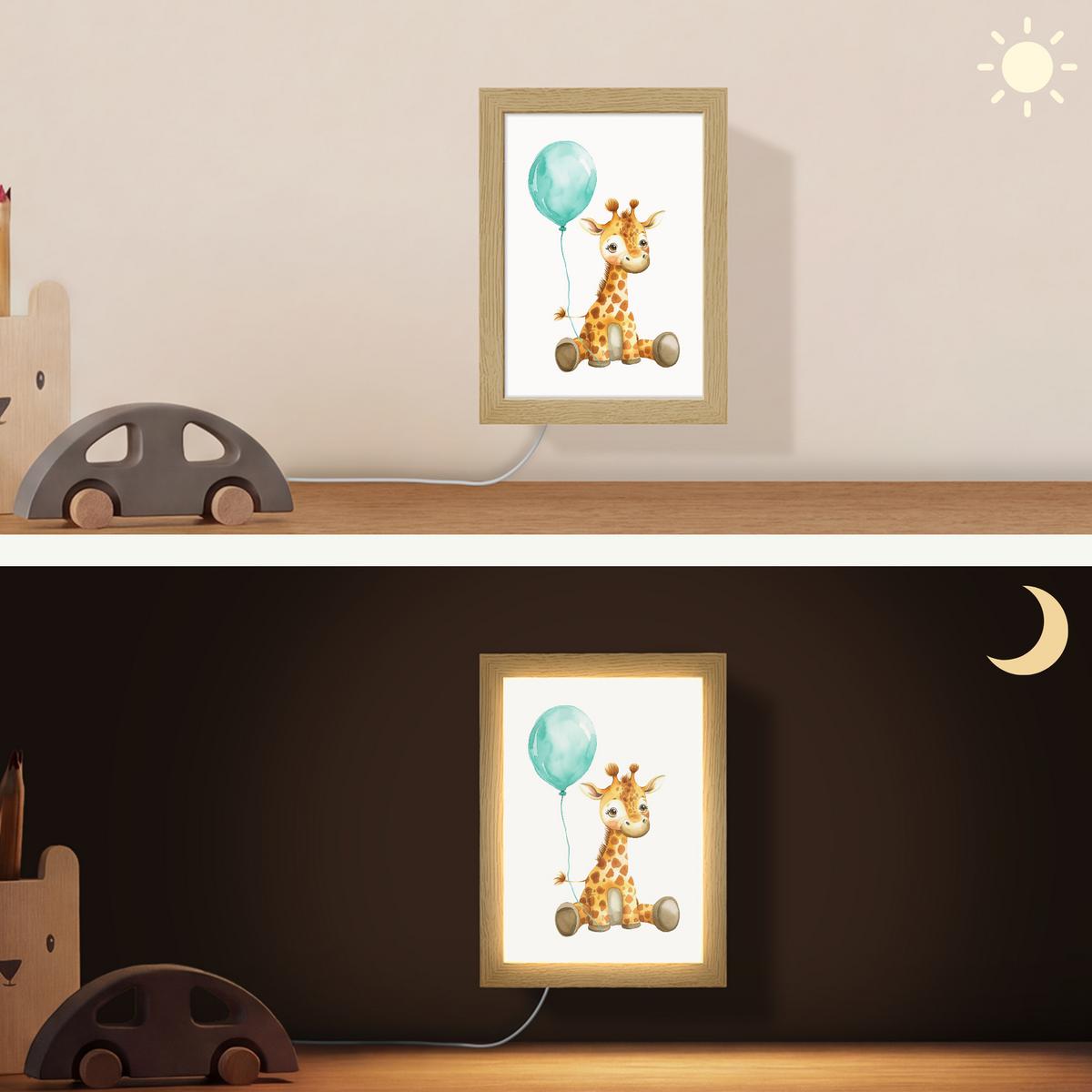 WANDLEUCHTE Giraffe - Baby - Tiere - Blauer Ballon 15x20 cm - Weiß, Holzwerkstoff (15/20/8cm) - OnlyWow